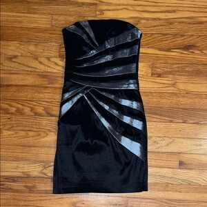 Jessica McClintock Black and Silver Strapless Dress